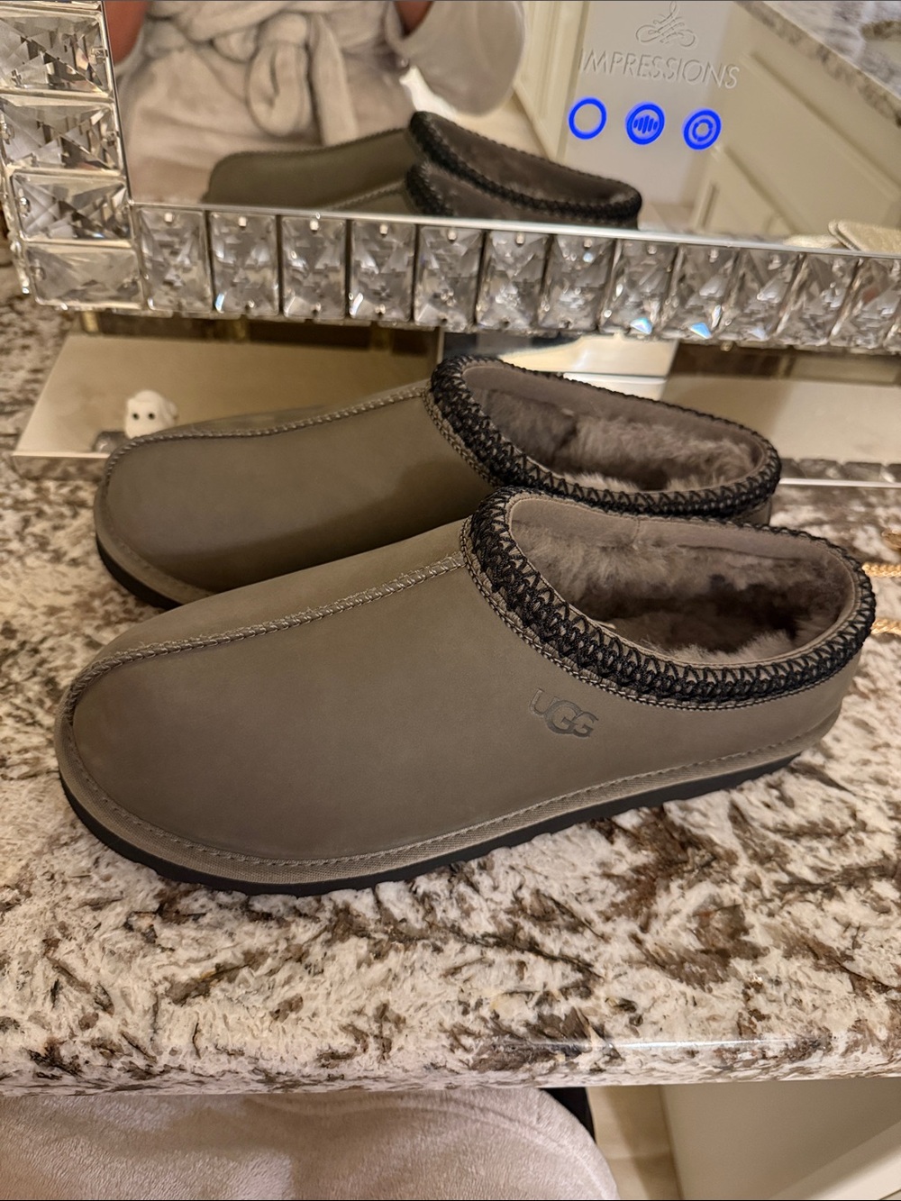 UGG Men’s Slip-On Shearling Lined Loafers — Olive Green